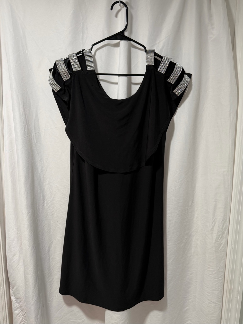 Black Embellished Shoulder Cocktail Dress